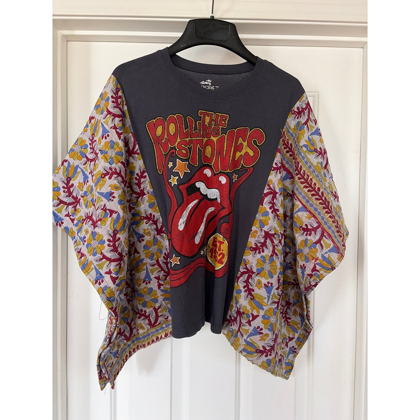 Rolling Stones Upcycled Kantha Tunic Top Shirt OS Handmade Boho