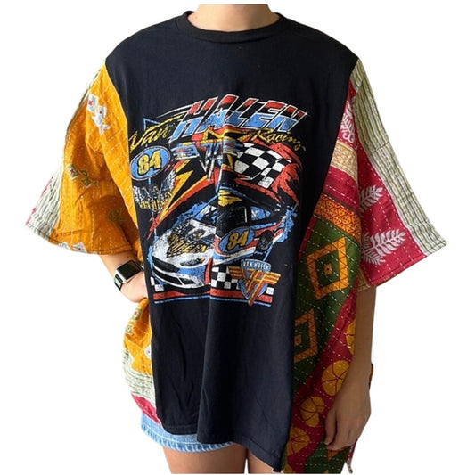 Van Halen Upcycled Kantha Tunic Top Shirt OS Handmade Boho