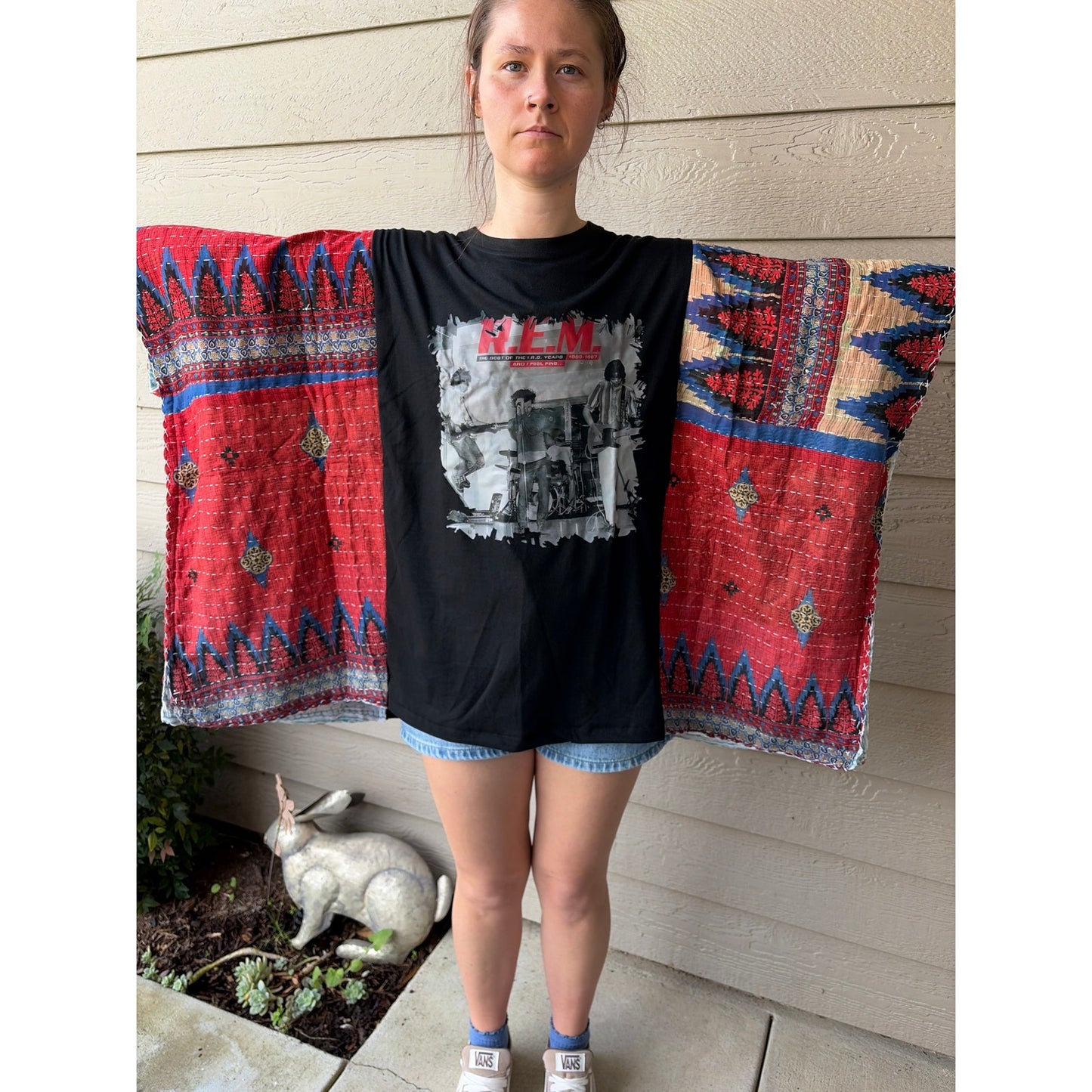 R.E.M. REM Upcycled Kantha Tunic Tops Shirt OS Handmade Boho