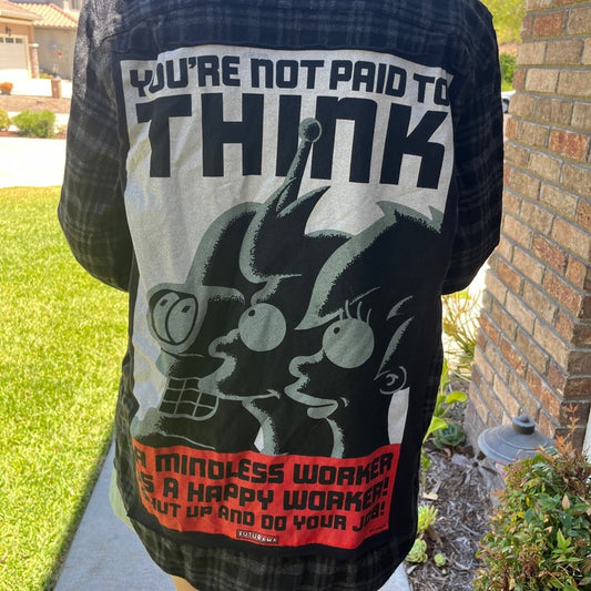 Futurama Upcycled Flannel Shirt Handmade Unisex Size Medium M