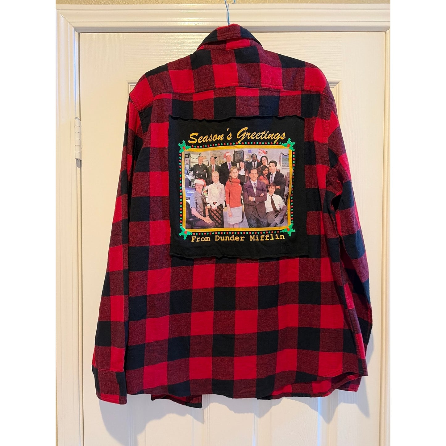 The Office Dunder Mifflin Christmas Flannel Shirt upcycled unisex Large L
