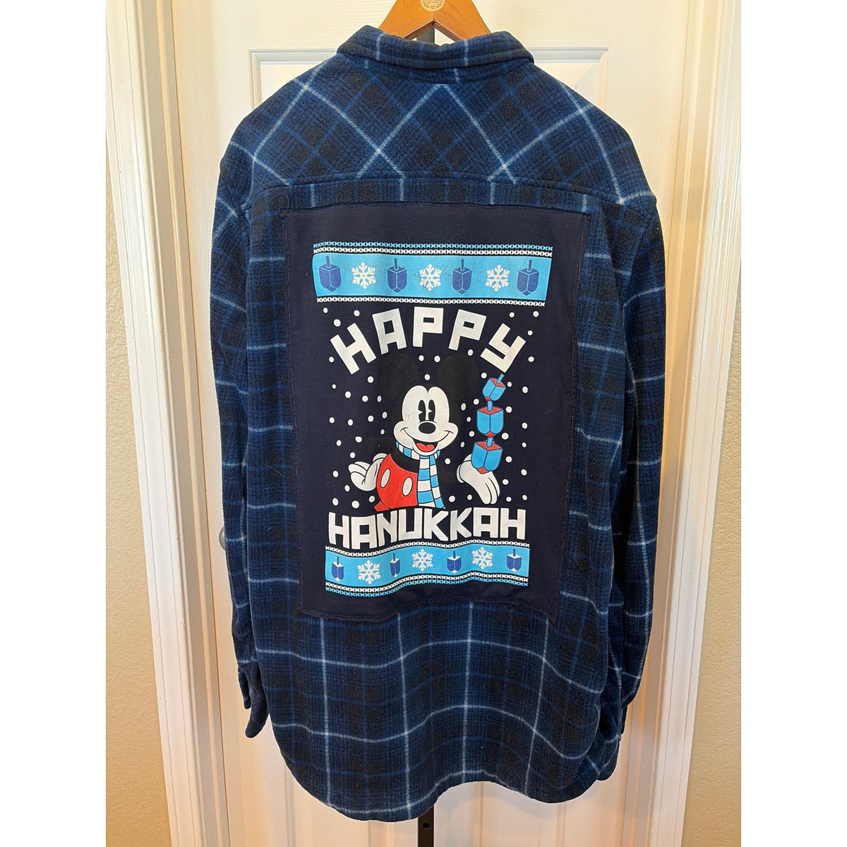 Mickey Happy Kanukkah Upcycled Fleece Shirt Unisex XXL