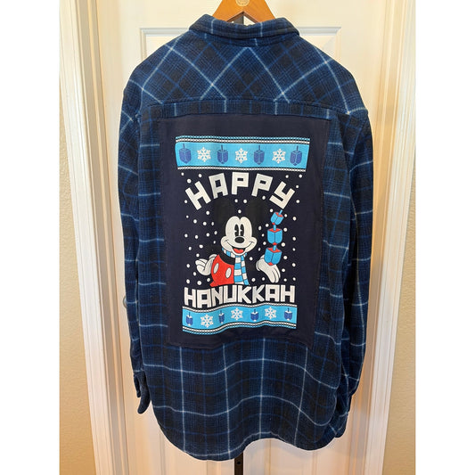 Mickey Happy Kanukkah Upcycled Fleece Shirt Unisex XXL