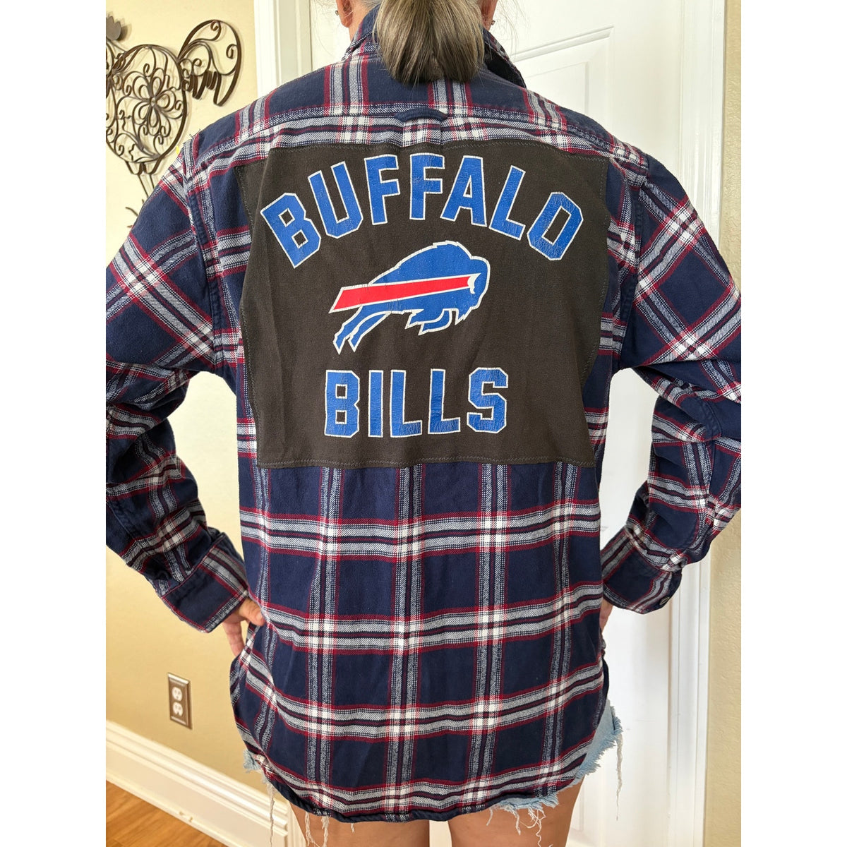 Buffalo Bills NFL Upcycled Flannel Shirt Unisex Size Large L