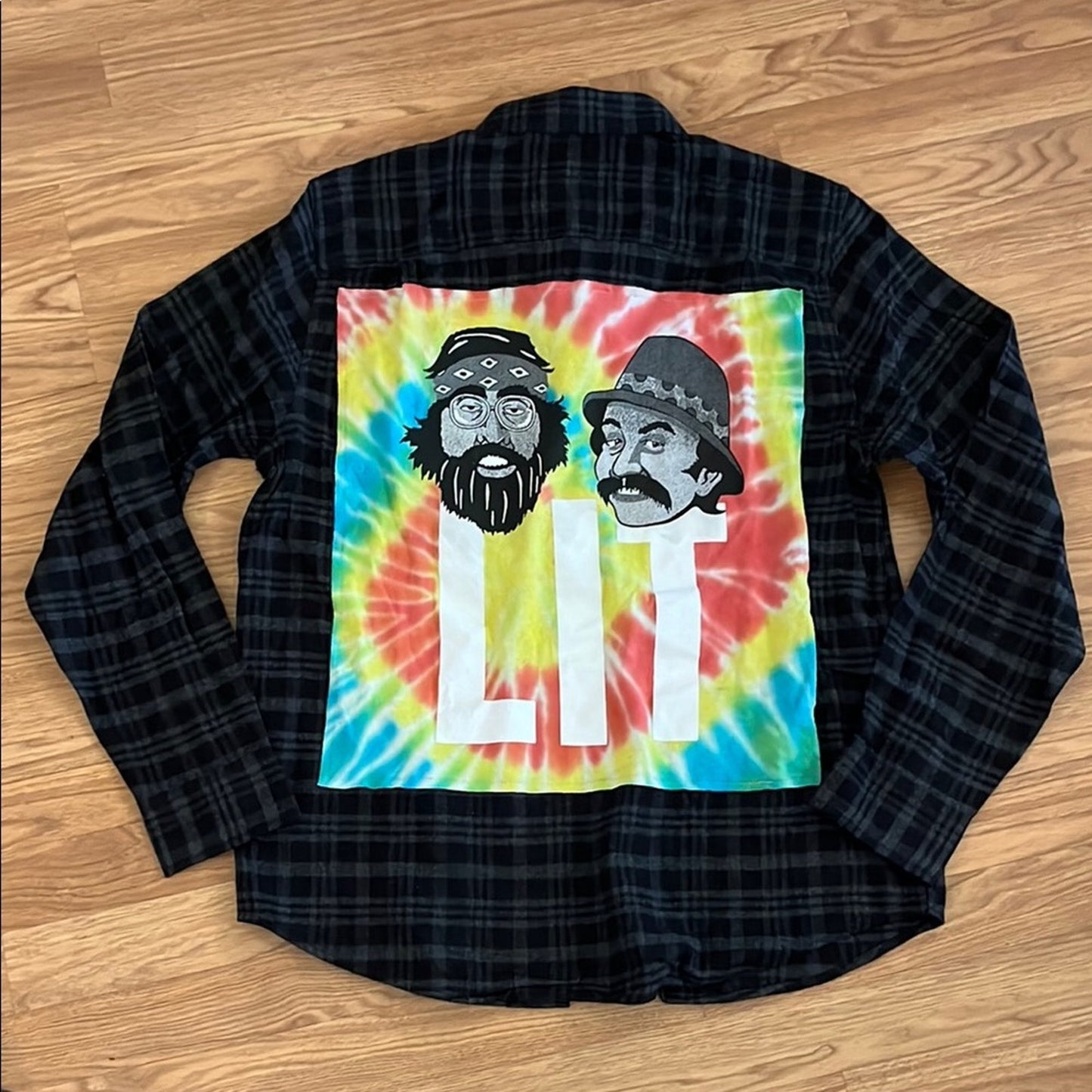 Cheech & Chong Flannel Shirt upcycled unisex Size Large L