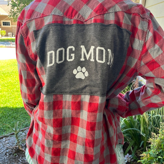 Dog Mom Flannel upcycled one of a kind size Medium unisex