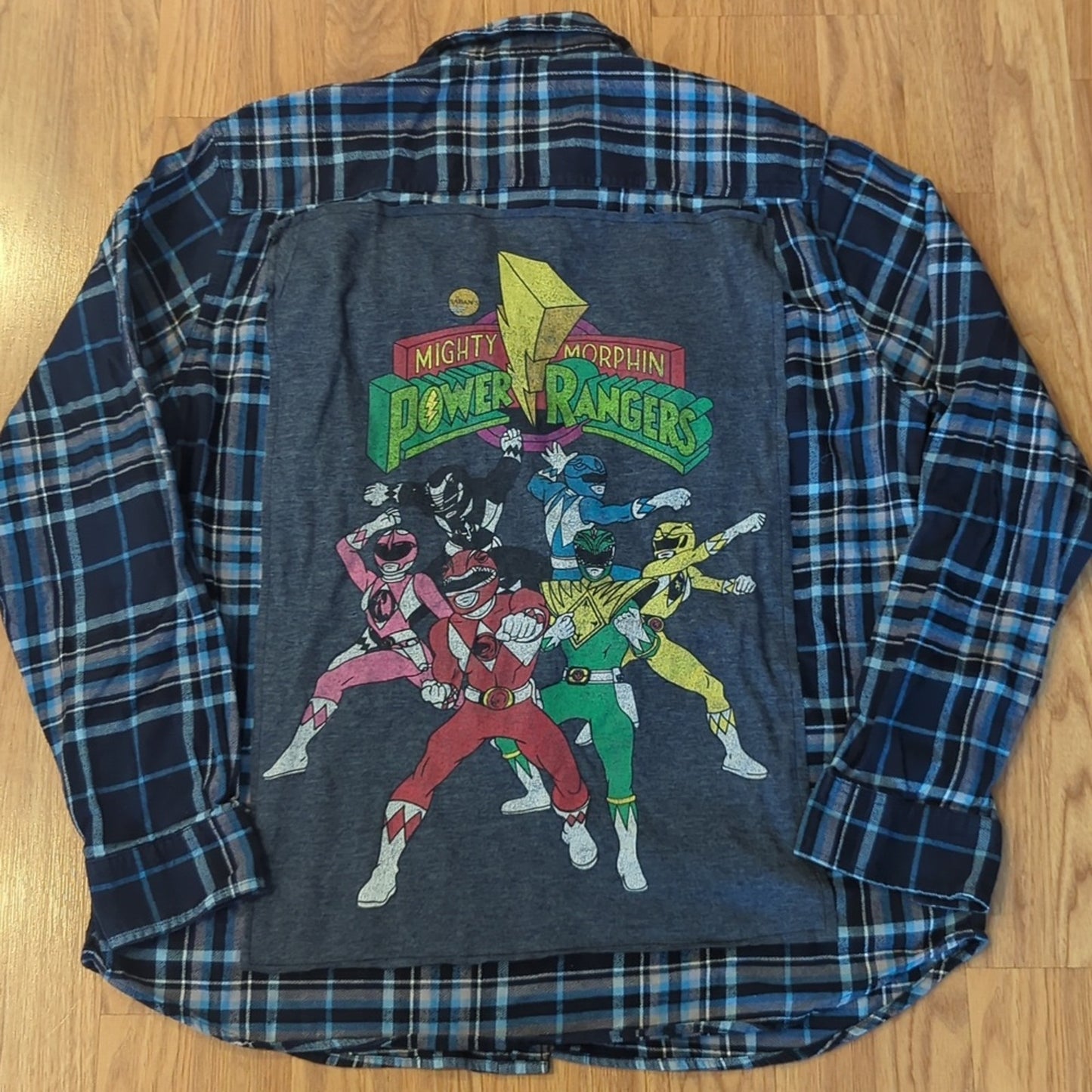Mighty Morthin Power Rangers Upcycled Flannel Shirt Unisex Size XL X-large