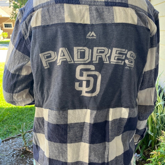 San Diego Padres Baseball Flannel Shirt upcycled one of a kind size Medium