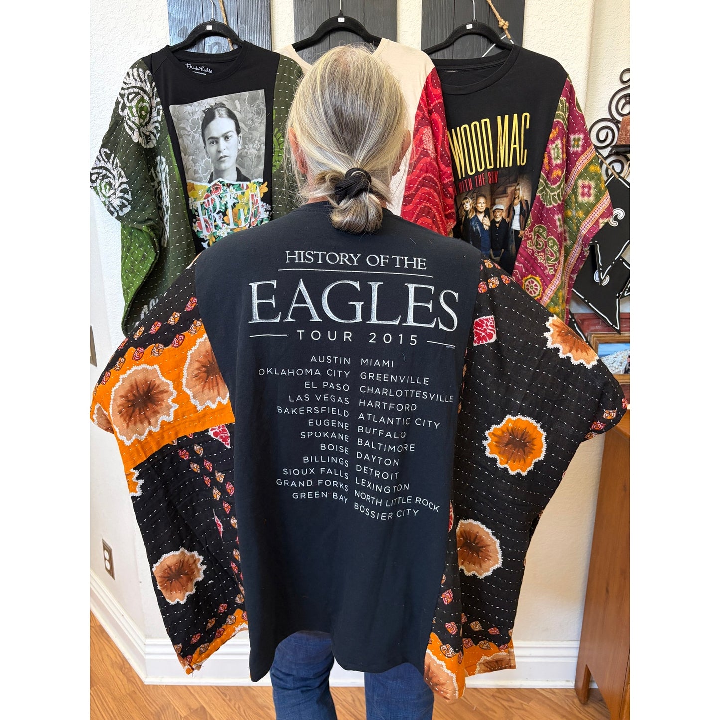 Eagles Upcycled Kantha Tunic Top Shirt OS Handmade Boho