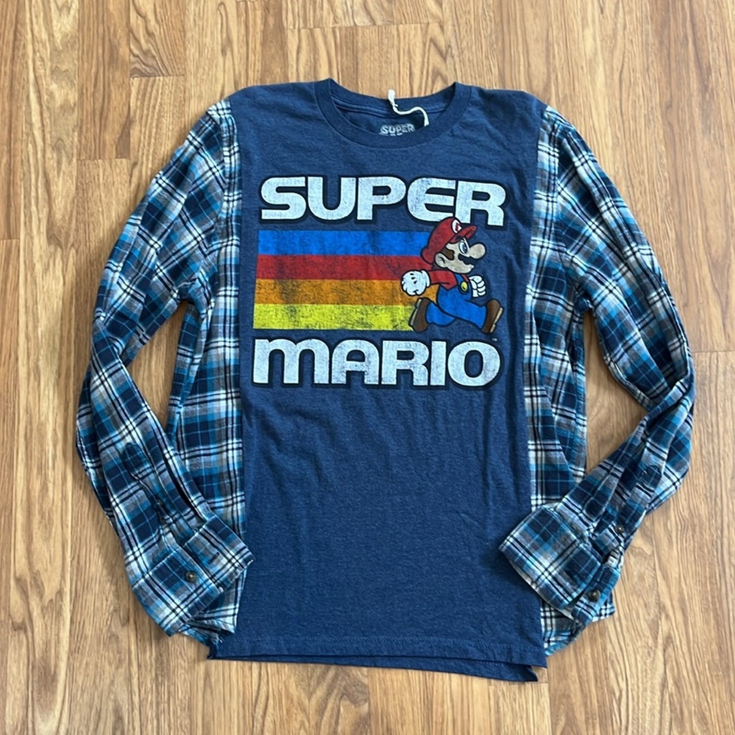 Super Mario Flannel Sweatshirt Shirt upcycled unisex one Size