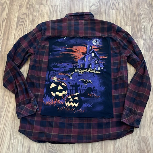 Happy Halloween Upcycled Flannel Shirt by O'Neill unisex Size Large L