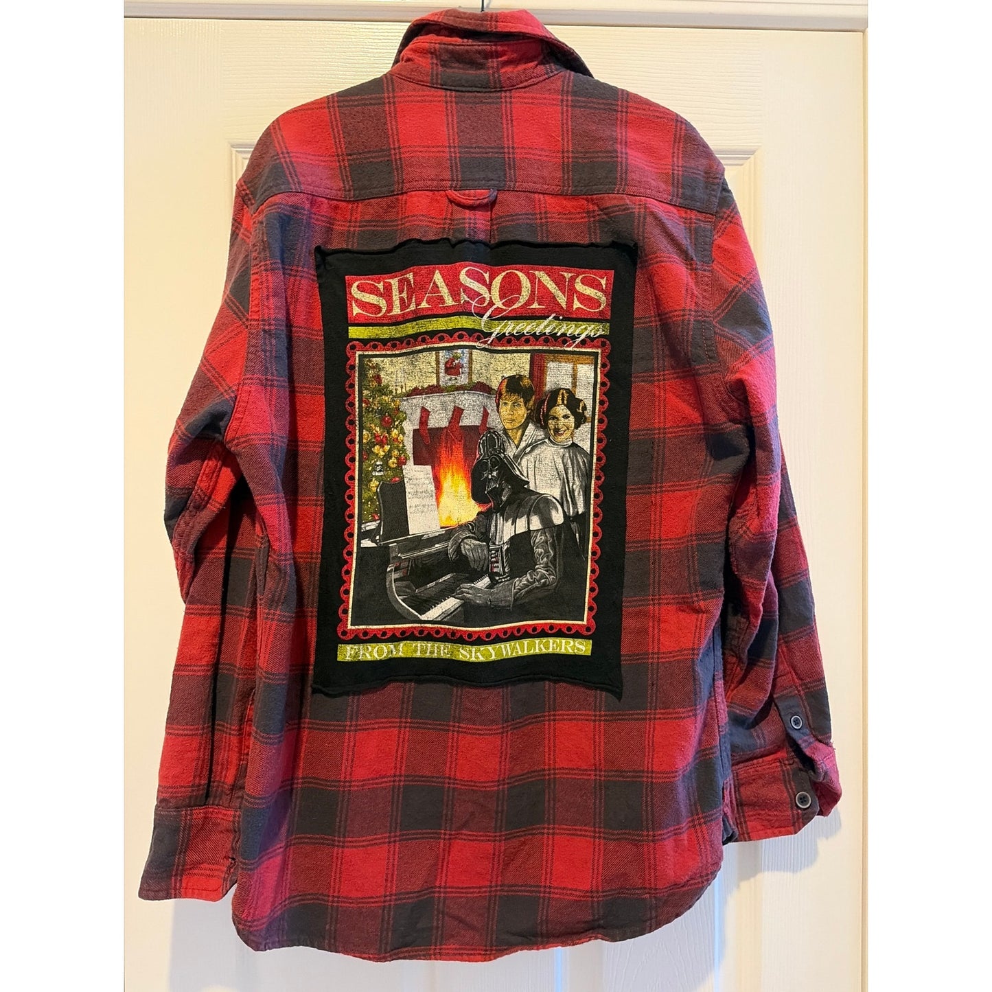 Star Wars Season Greetings Christmas Upcycled Flannel Shirt Unisex Medium M