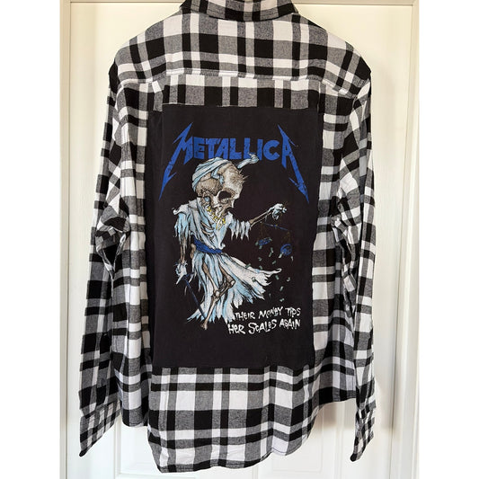 Metallica Upcycled Flannel Shirt unisex Size XLT  XL Tall