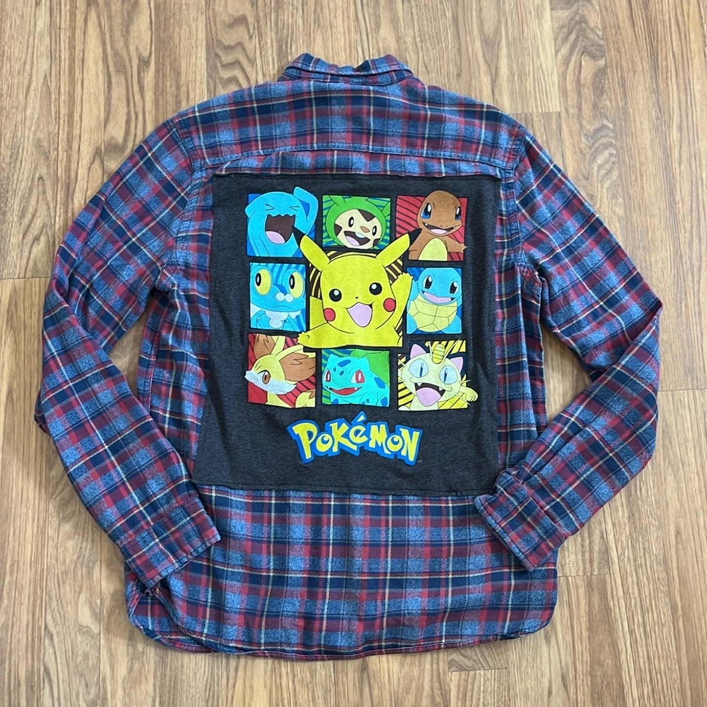 Pokémon Flannel Shirt upcycled unisex size Medium M