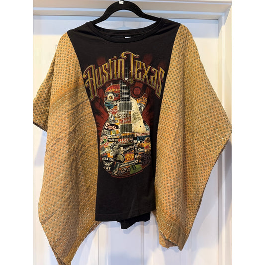 Austin Texas Upcycled Kantha Tunic Top Shirt OS Handmade Boho