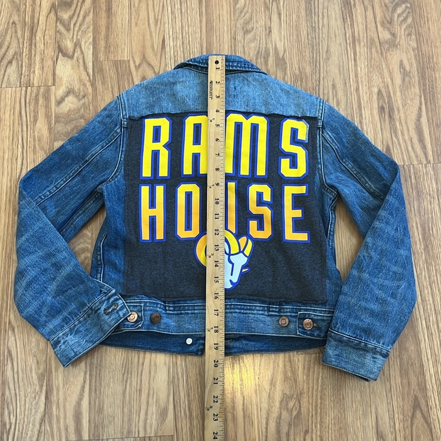 LA Rams House NFL Football Jean Jacket Denim upcycled Xsmall XS