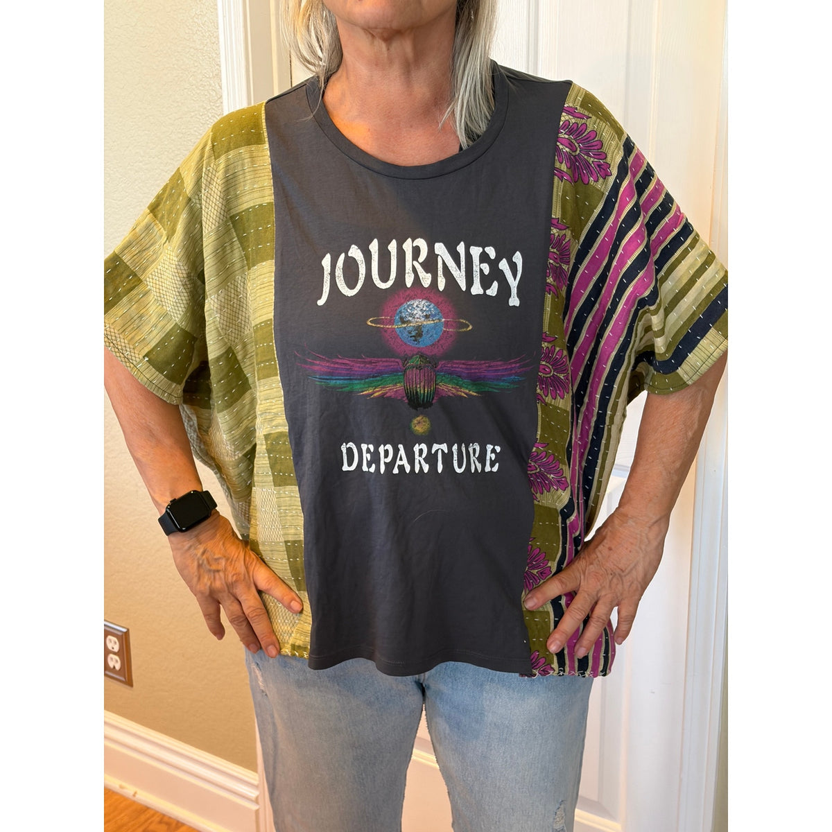 Journey Upcycled Kantha Tunic Top Shirt OS Handmade Boho