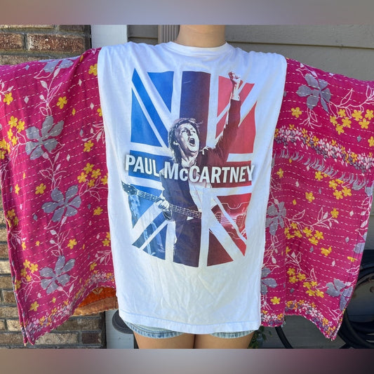 Paul McCartney Upcycled Kantha Tunic Top Shirt OS Handcrafted Bohemian