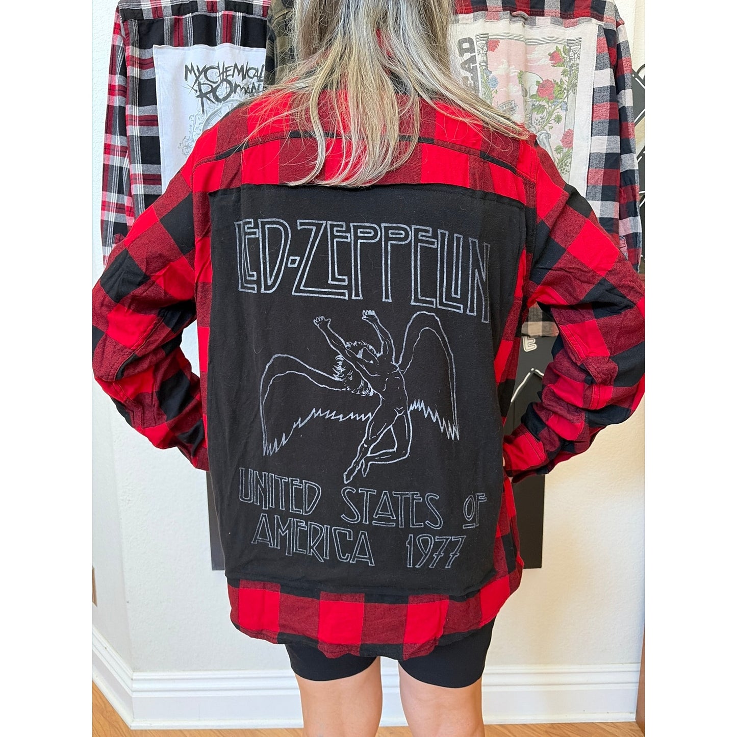 Led Zeppelin upcycled Flannel Shirt Unisex Size XL X-large