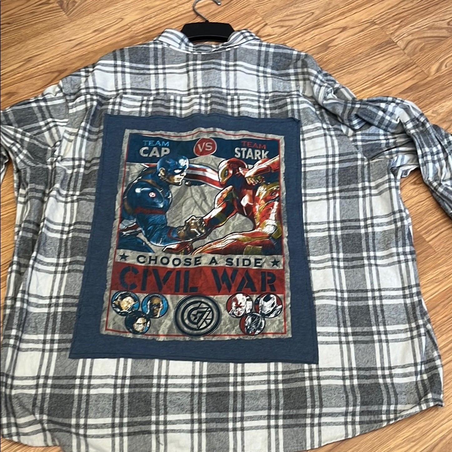 Marvel Captain America Civil War Upcycled Flannel Shirt Handmade Unisex Size 4XL