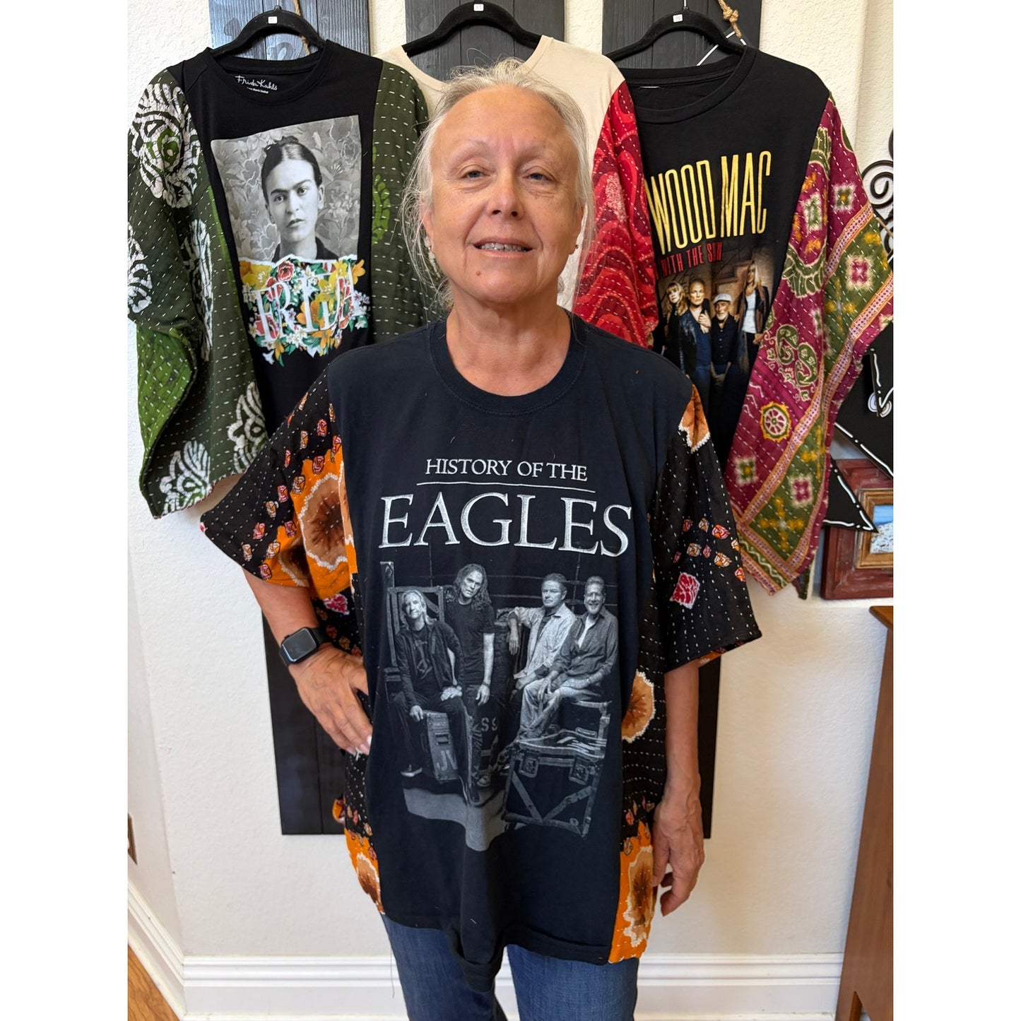 Eagles Upcycled Kantha Tunic Top Shirt OS Handmade Boho