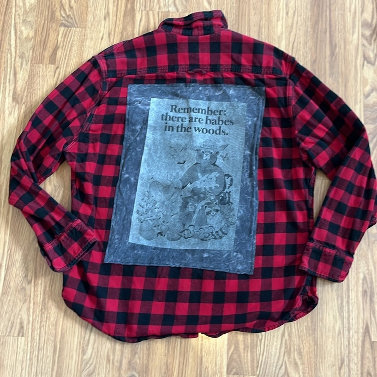Smokey the Bear Flannel Shirt Upcycled unisex Size XL X-large