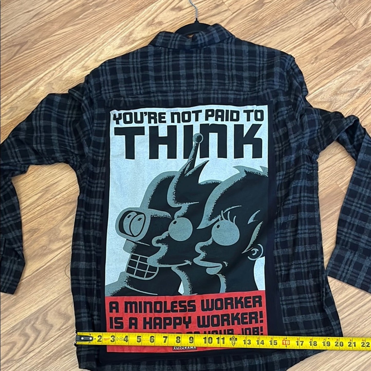 Futurama Upcycled Flannel Shirt Handmade Unisex Size Medium M