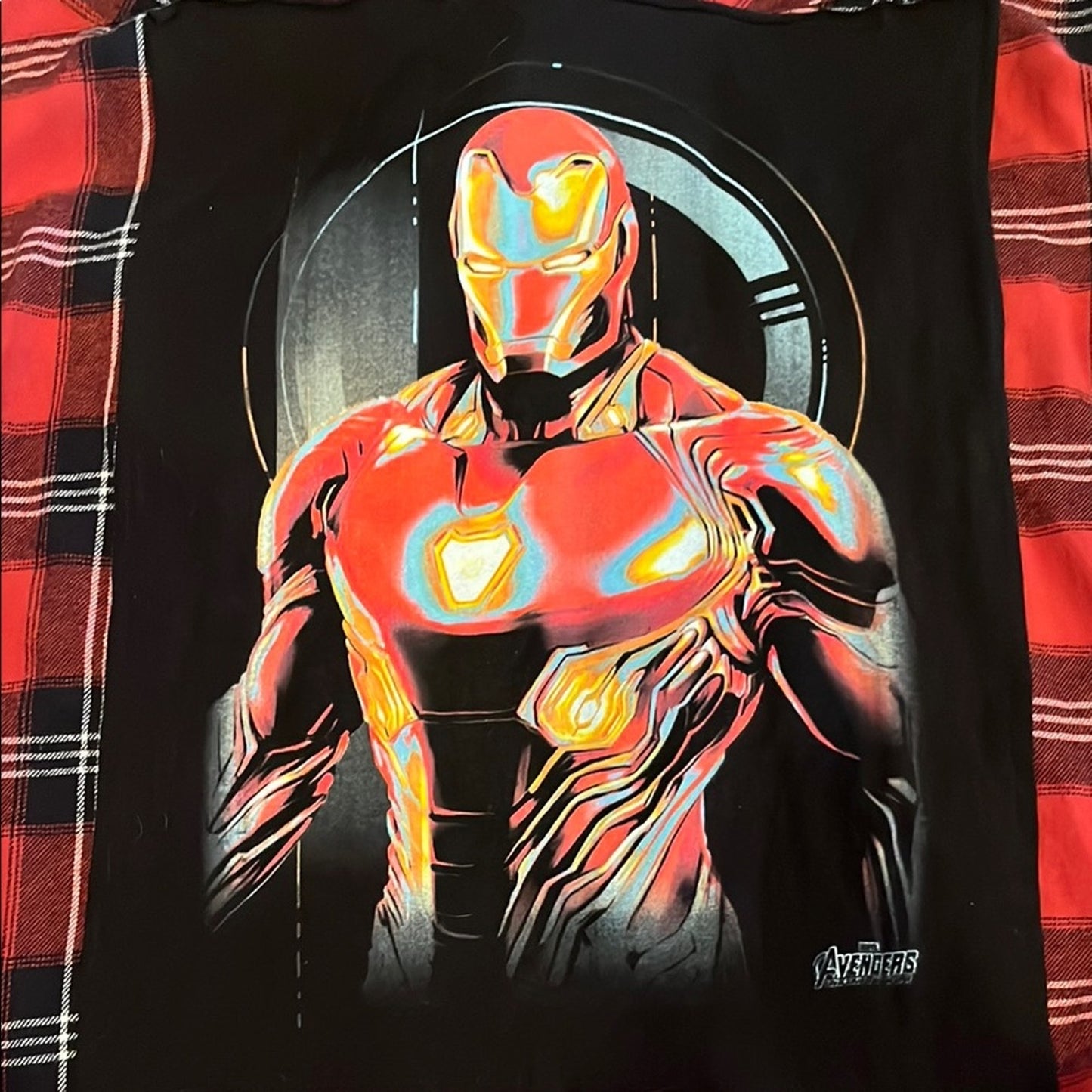 Iron Man upcycled Flannel Shirt unisex Size Large L