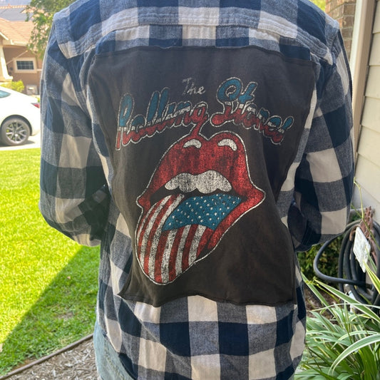 The Rolling Stones Flannel shirt upcycled one of a kind Size XS men's / unisex