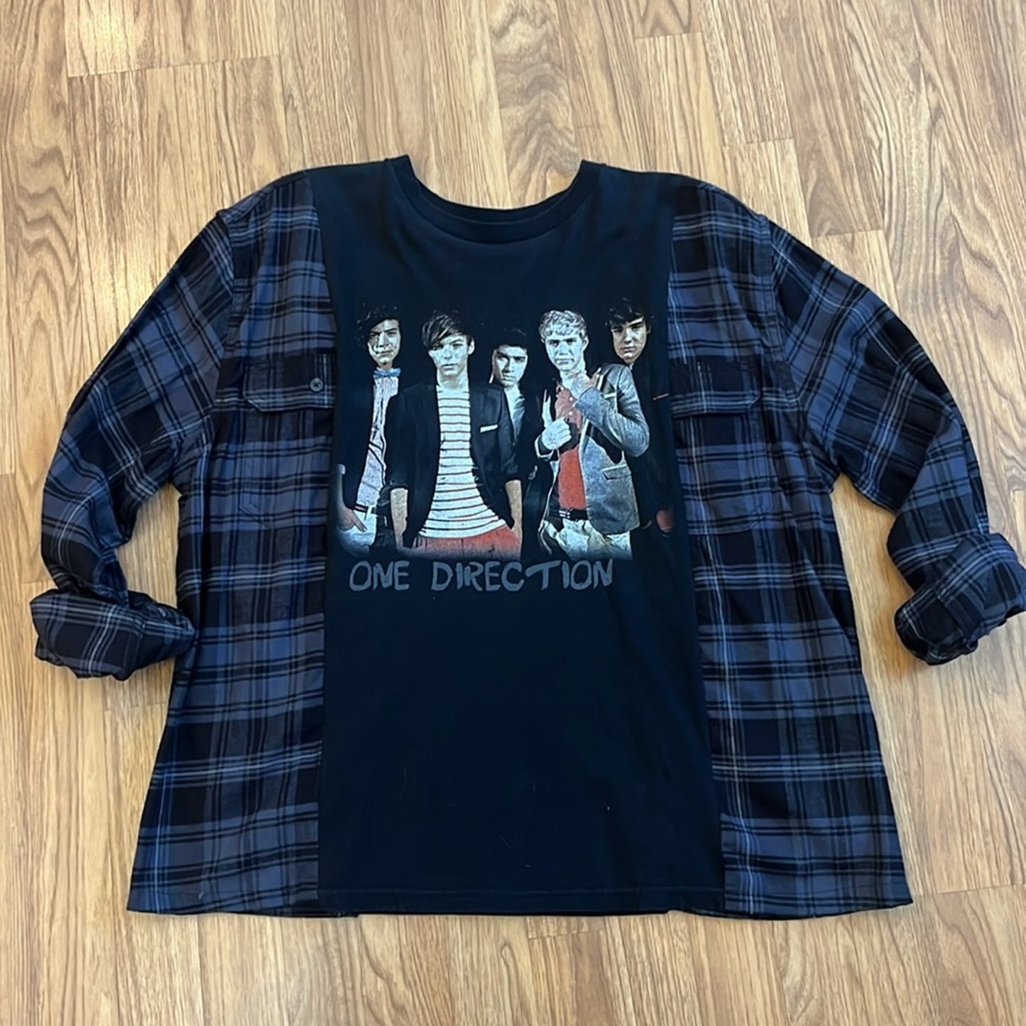 One Direction Flannel Sweatshirt Top upcycle one Size