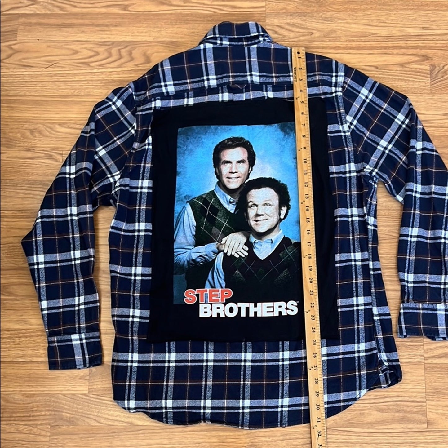 Step Brothers Blue Upcycled Flannel Shirt Unisex Size Large Tall LT