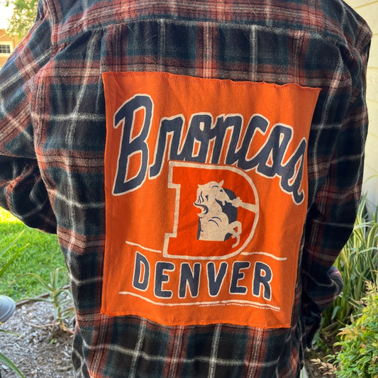 Denver Broncos NFL Flannel shirt upcycled one of a kind Size Large