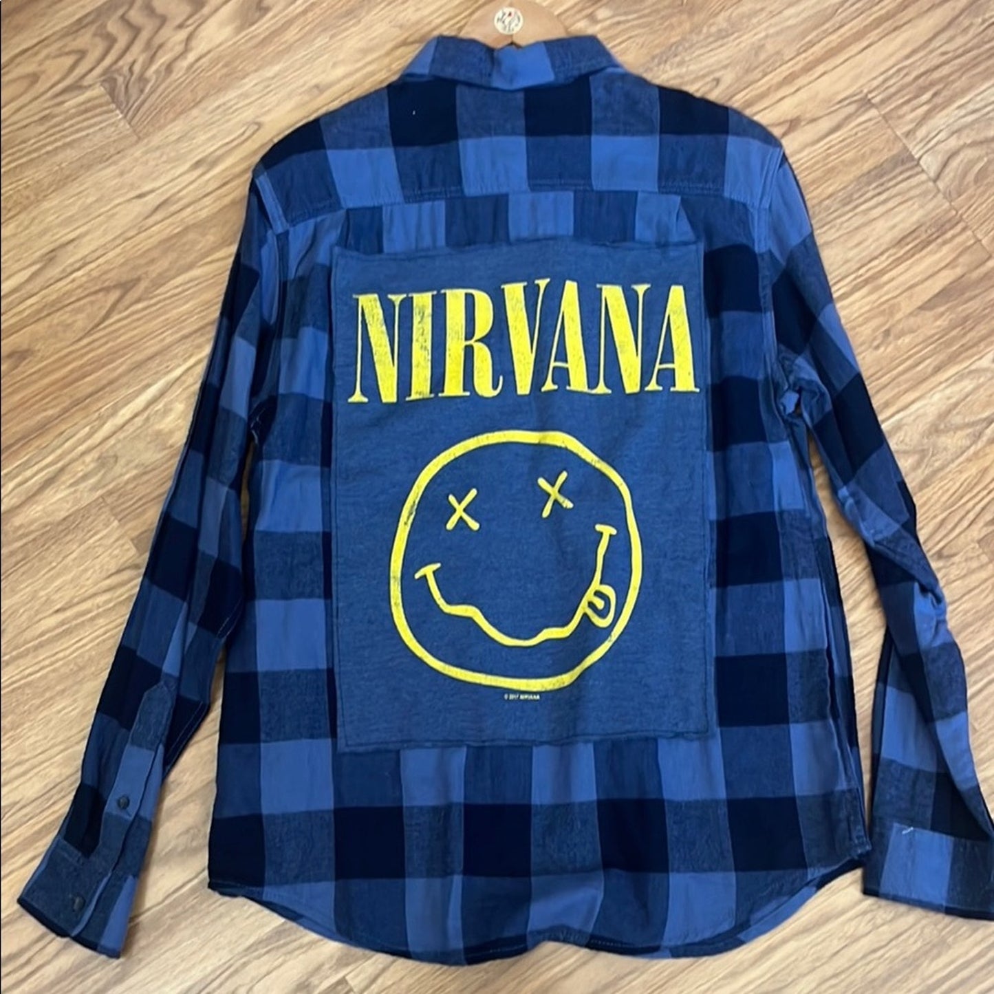 Nirvana Upcycled Flannel Shirt Handmade Unisex Size Medium M