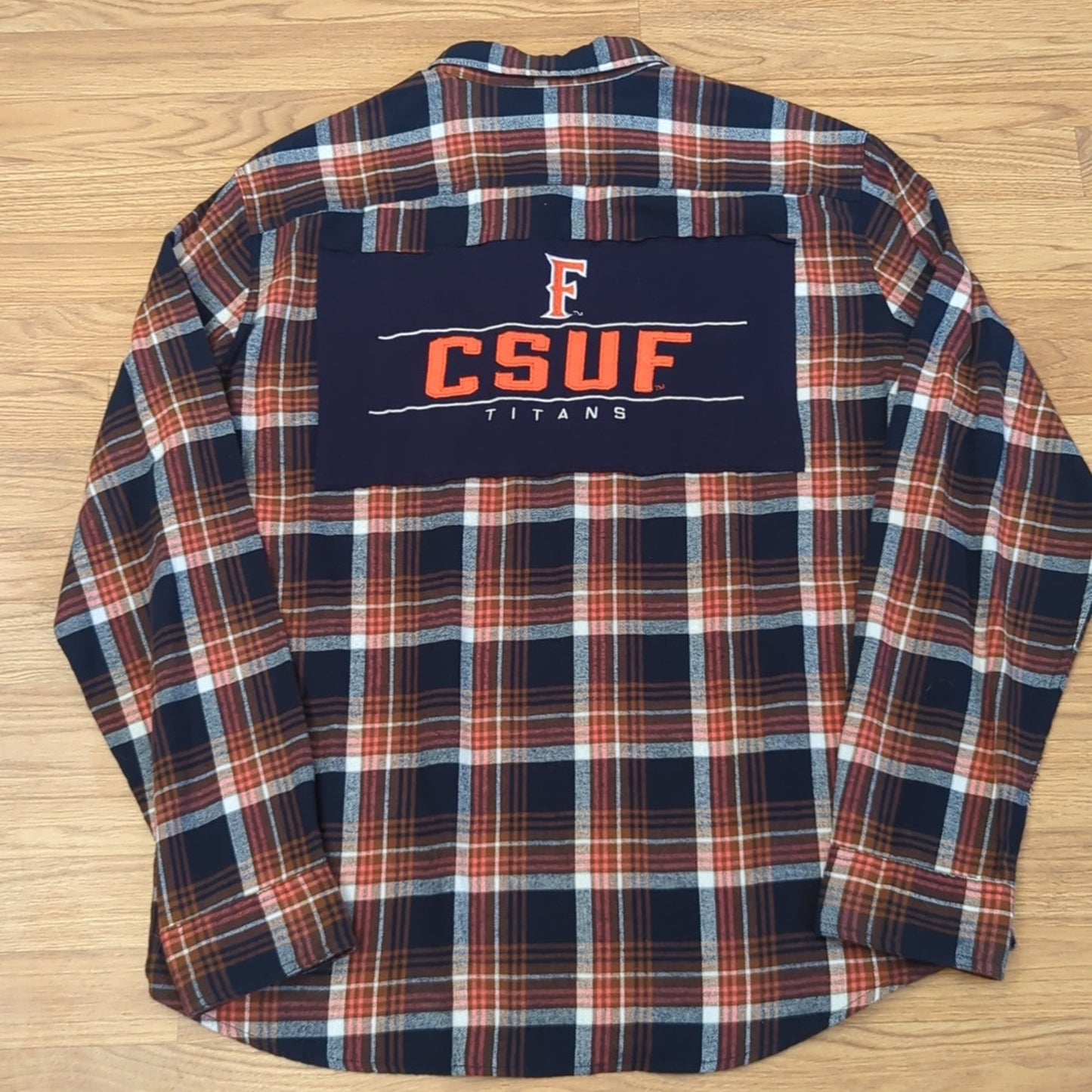 CSUF Cal State Fullerton Flannel Shirt upcycled one of a kind Size XL