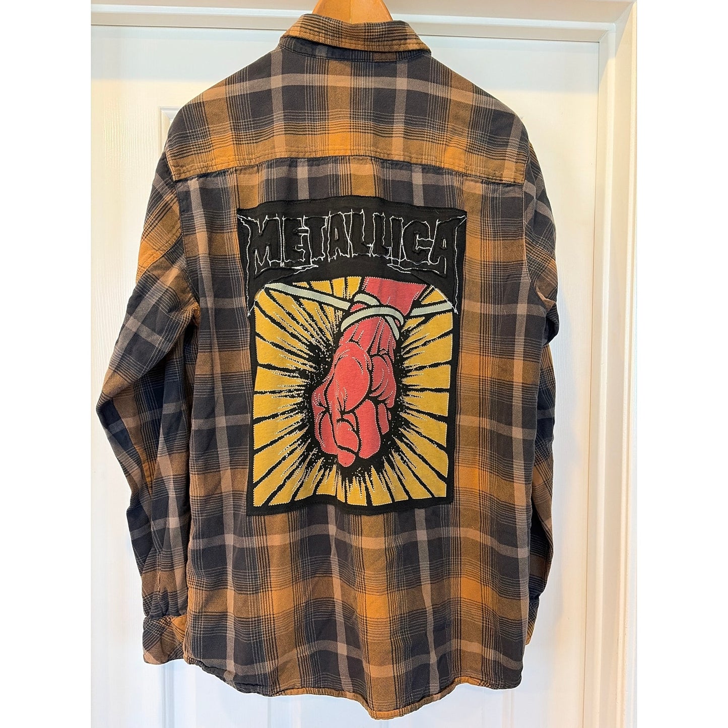 Metallica Upcycled Flannel Shirt unisex Size X-large XL missing bottons