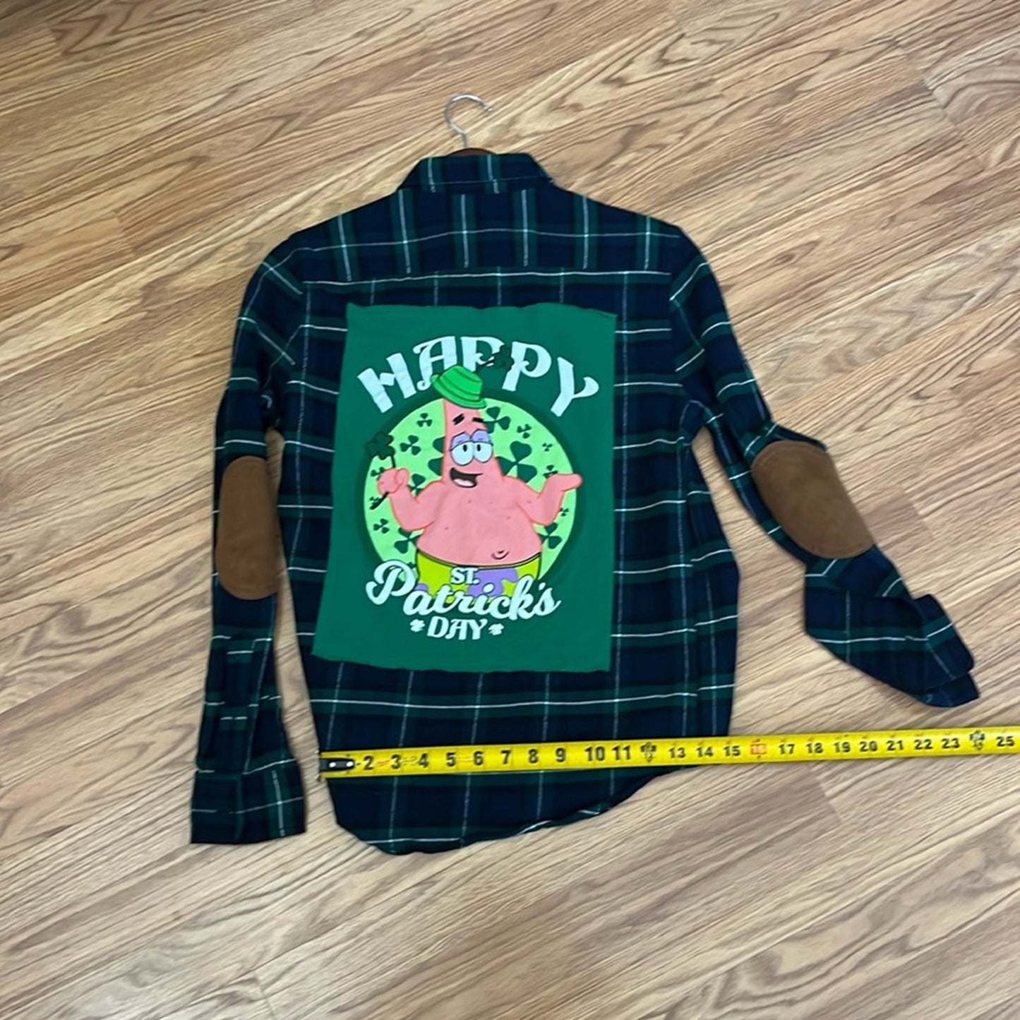 Spongebob Patrick St. Paddy's Day Upcycled Flannel Shirt Unisex Size X-small XS