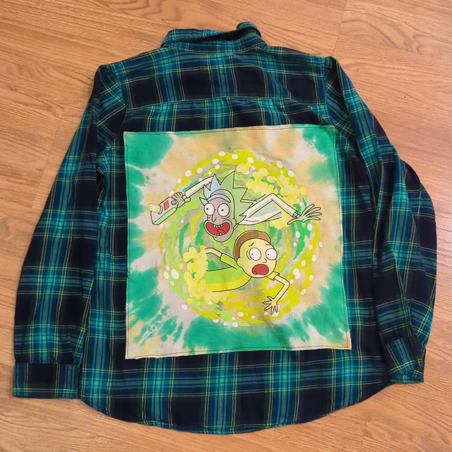 Rick and Morty Flannel Shirt upcycled one of a kind unisex Medium