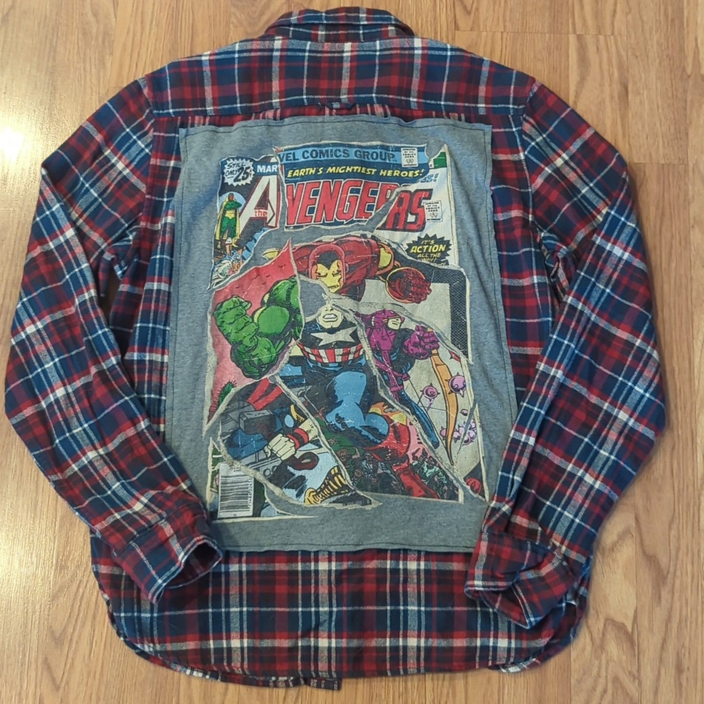 Avengers Upcycled Flannel Shirt Unisex Size Medium M