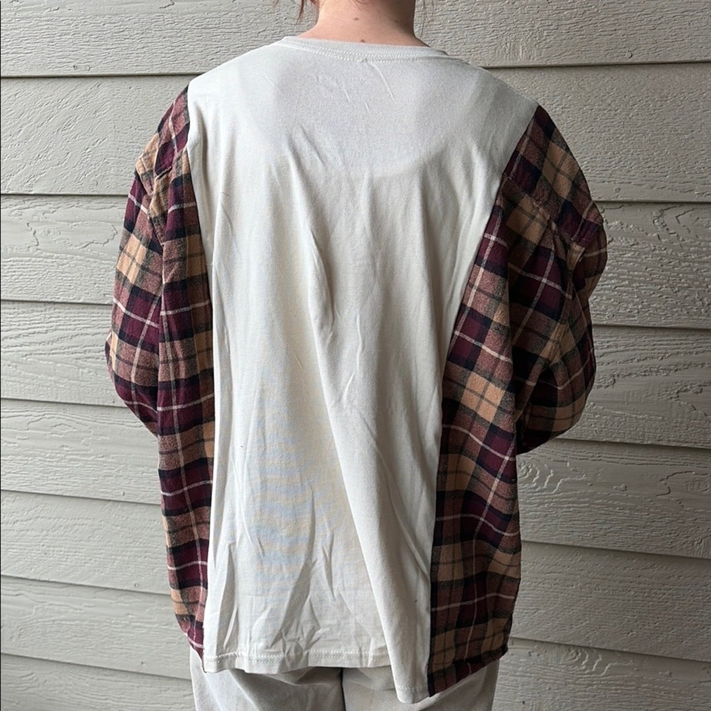 Snoopy Cowboy Upcycled Sweatshirt Flannel Shirt OS Handmade