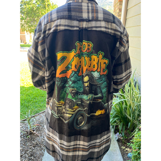 Rob Zombie Flannel Shirt upcycled one of a kind unisex LT