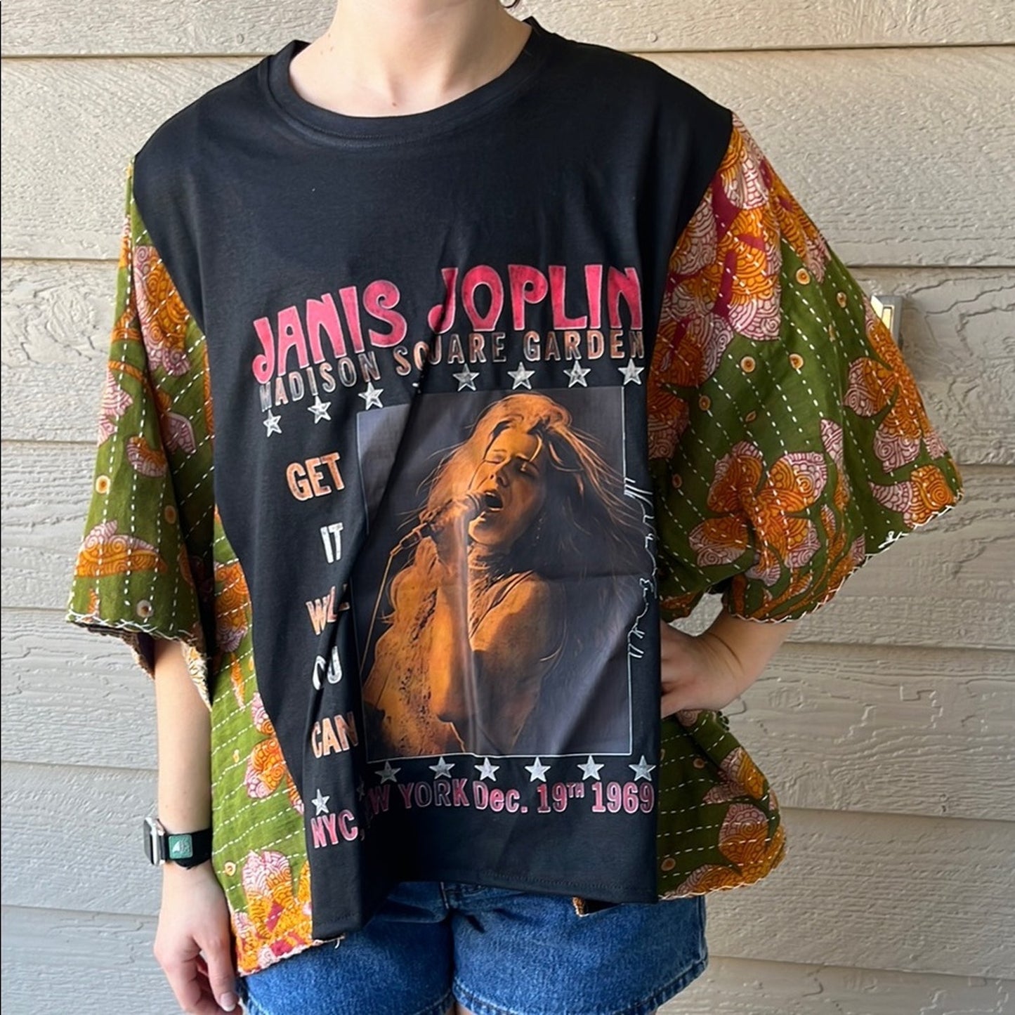 Janis Joplin Upcycled Kantha Tunic Top Shirt OS Handmade Bohemian