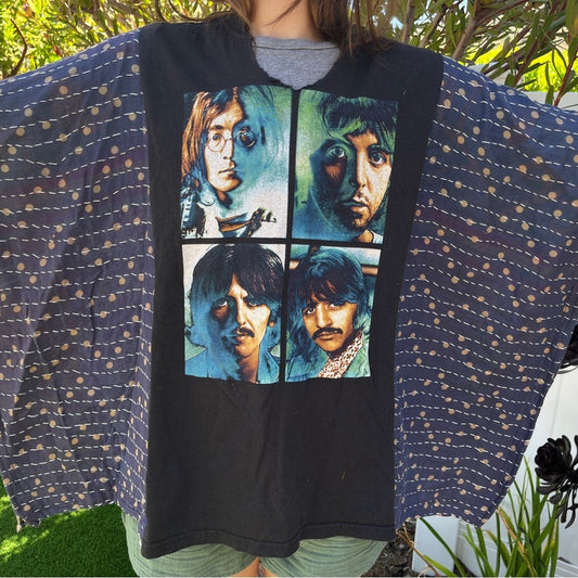 The Beatles Upcycled Kantha Tunic Top Shirt OS Handmade