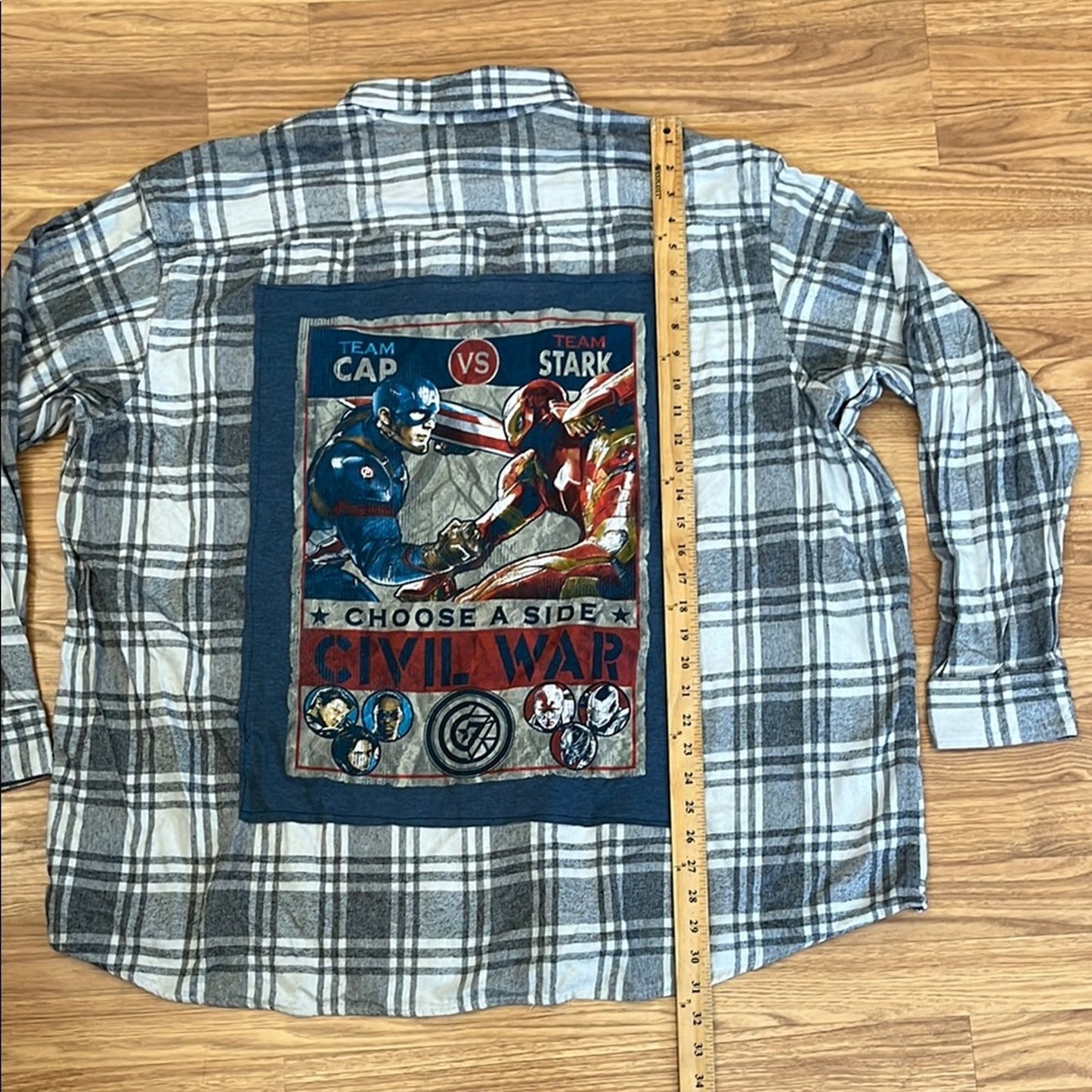 Marvel Civil War Upcycled Flannel Shirt unisex Size 4XL