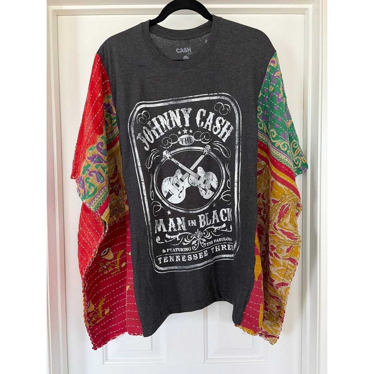 Johnny Cash Upcycled Kantha Tunic Top Shirt OS Handmade Boho
