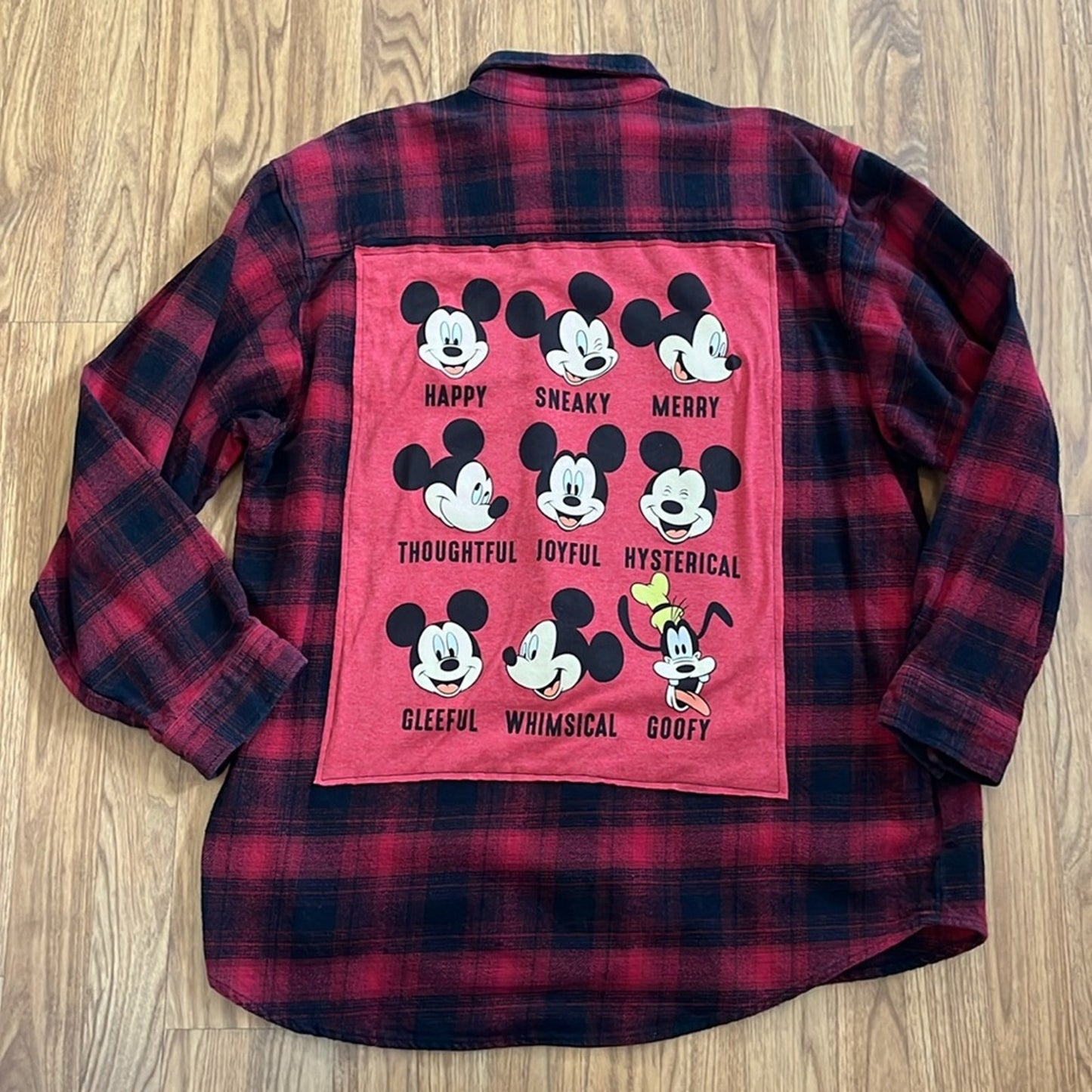 Mickey Mouse Disney Flannel Shirt Upcycled Unisex Size XLarge XL