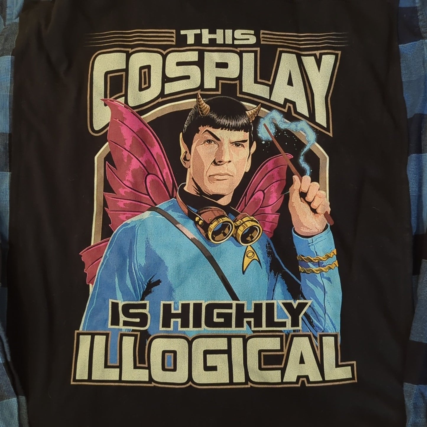 Star Trek Mr. Spock This is Illogical Upcycled Flannel Shirt Unisex Medium M