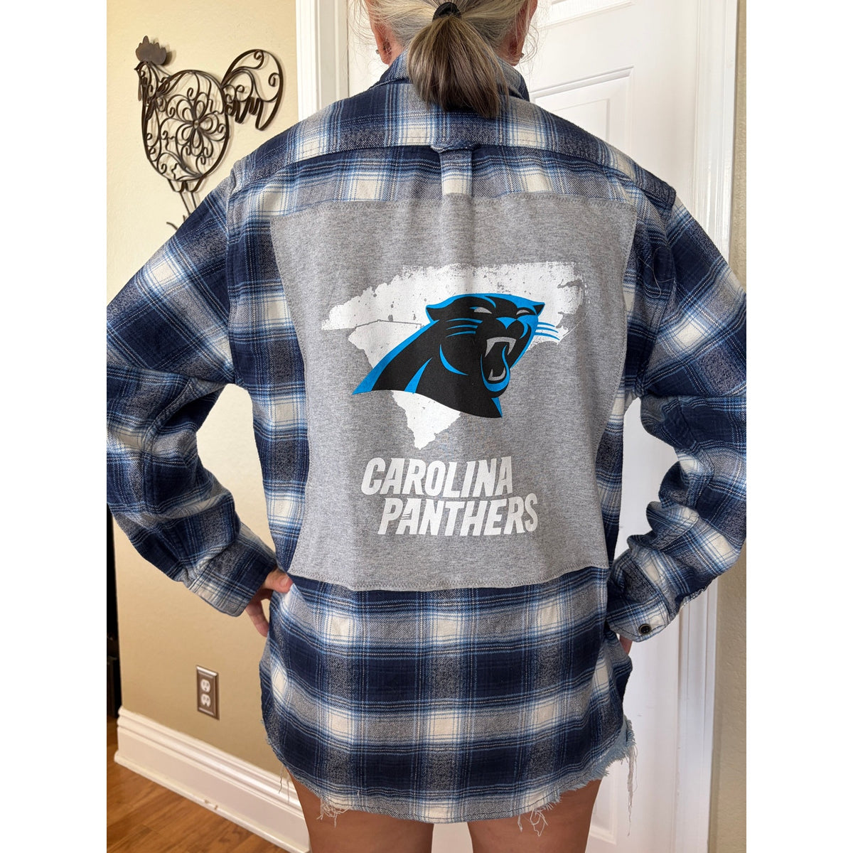 Panthers NFL Upcycled Flannel Shirt Unisex Size Large L