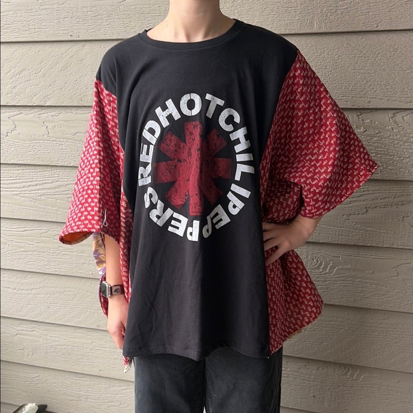 Red Hot Chilie Peppers Upcycled Kantha Tunic Top Shirt OS Handmade Bohemian
