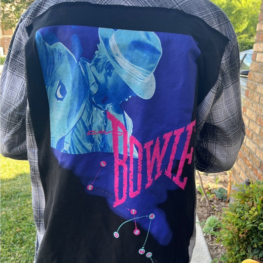 David Bowie Flannel Shirt upcycled unisex Size Medium M