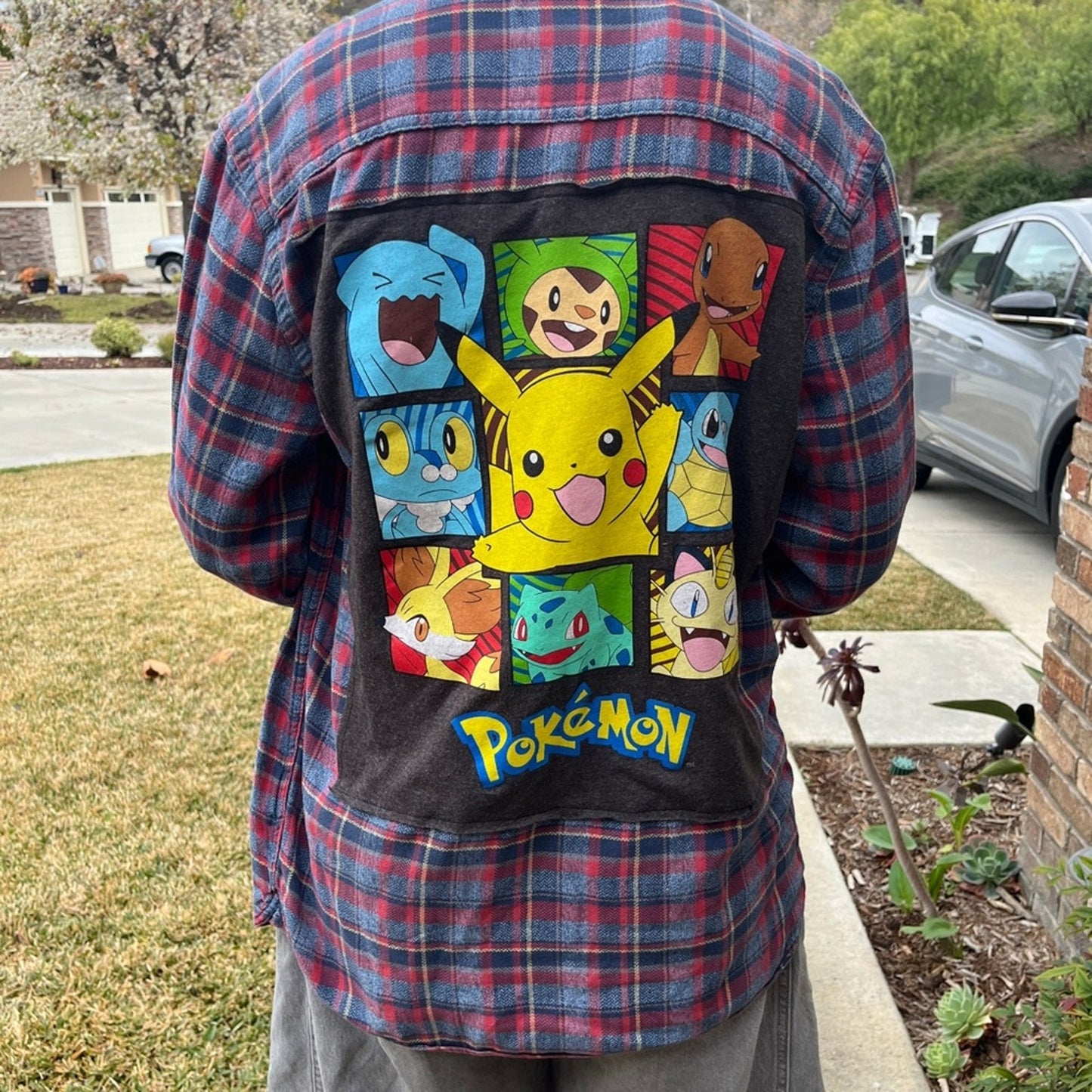 Pokémon Flannel Shirt upcycled unisex size Medium M